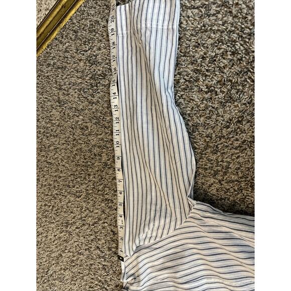 Womens Medium Linen Feel Top Long Sleeves Collared Striped Blue Embroidered - Picture 12 of 12